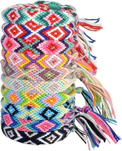 Berlin Creation - Wrist & Ankle Colorful Bracelets (10pcs) – Soft Adjustable Cotton Thread Unisex Bracelets - Celebrate Friendship, Special Occasions or Wear Daily.