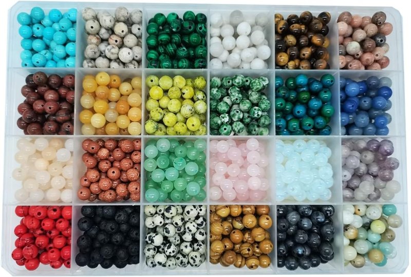 1200pcs 6mm Natural & Synthetic Round Stone Beads Loose Gemstone Stone Beading Hole Size 1mm DIY Smooth Beads for Bracelet Necklace Earrings Jewelry Making (24 Material - 6mm) - Beads - British D'sire
