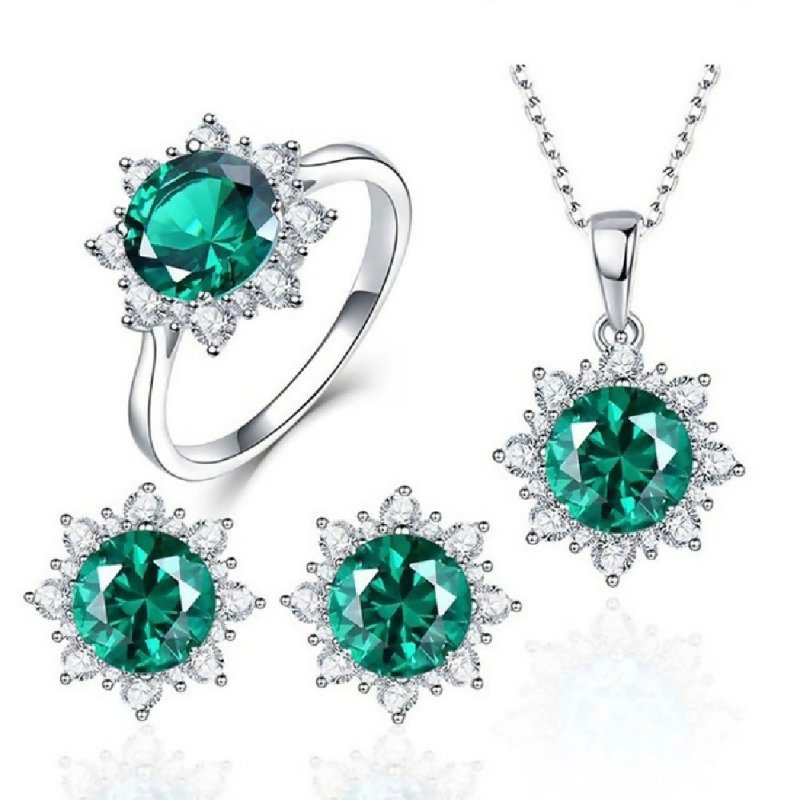 3 PCS/Set Snow Shape Gemstone Jewelry Set For Women, Ring Size:9 (Green) - women ring - British D'sire