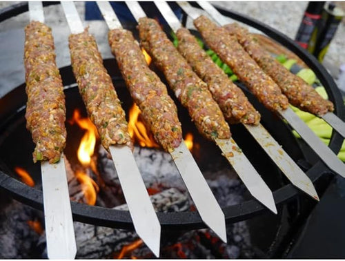 6pcs Turkish Adana Kebab BBQ Skewers. Stainless Steel Flat Wide Barbecue Skewers Length 57.5cm, Width 2.4cm and 2.5mm Thick