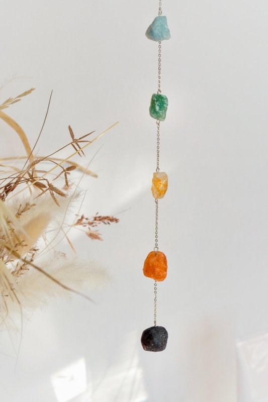 7 Chakra's Raw Crystal Window Hanging - Silver Tone - Suncatchers - British D'sire