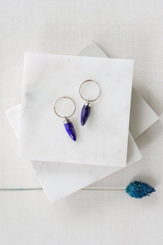 925 Sterling Silver Lapis Lazuli Pendant Earrings - Earrings - British D'sire
