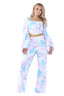 Elaina Fashion Women's Tie Dye Corset Full Sleeve Crop Top, High-Waist Wide Flared Palazzo Trouser Pants 2-Piece Set Casual Summer Club Party Street Wear Co-Ord Outfit