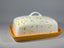 Butter Dish with White Lid Yellow Spots