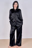 Luxury Satin Pyjama Set Black – Button Detail Sleeve & Pocket Trousers