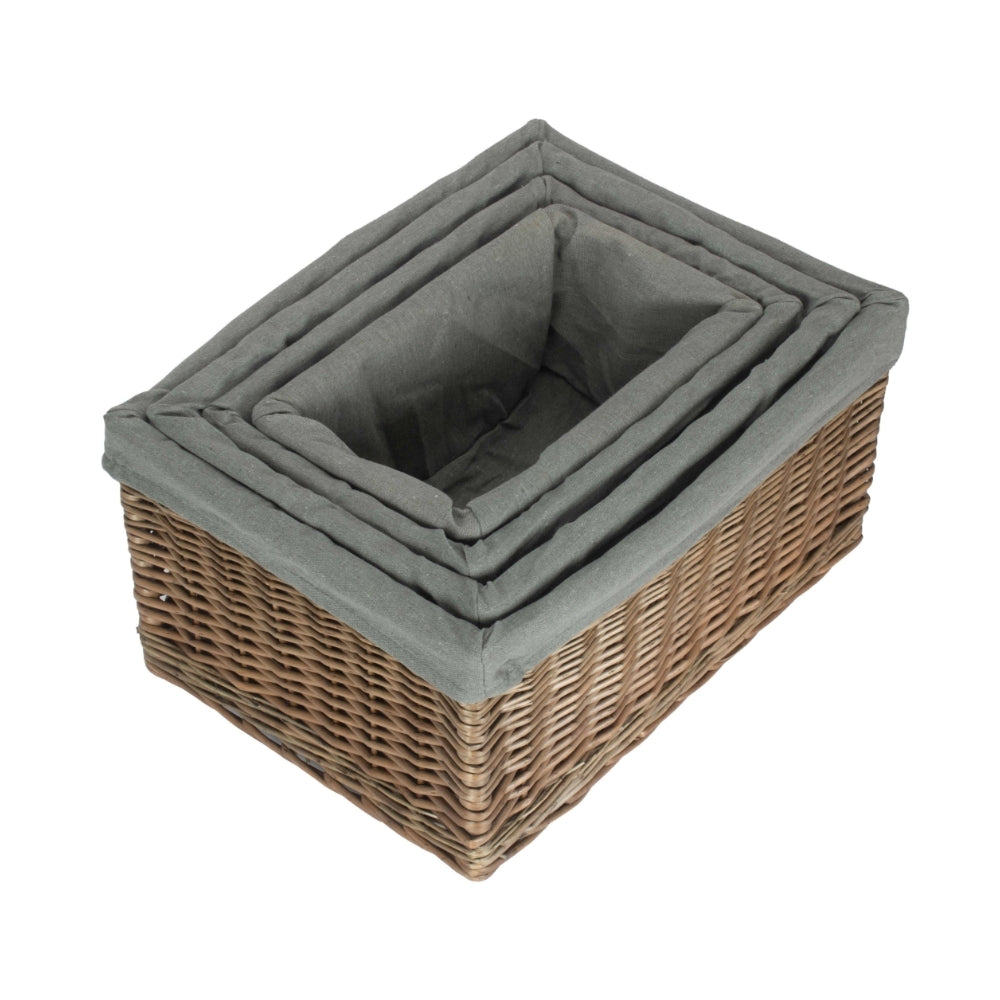 Red Hamper Antique Wash Grey Cotton Grey Lined Willow Storage Baskets
