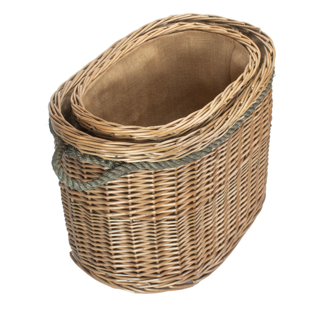 Oval Rope Handled Wicker Log Basket