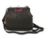 Genuine Leather bag Vintage Retro with 'kiss lock' fastening Contrast piping and bow detail- Debbie Black & Wine