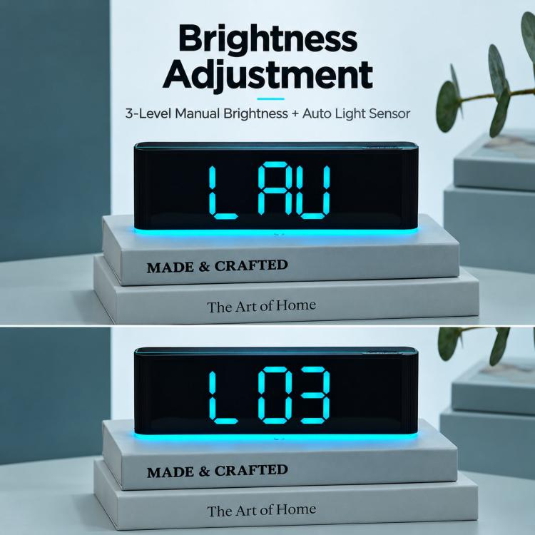 Digital LED Alarm Clock with Large Display Minimalist Rectangular Wall or Desk Clock(Black Blue)