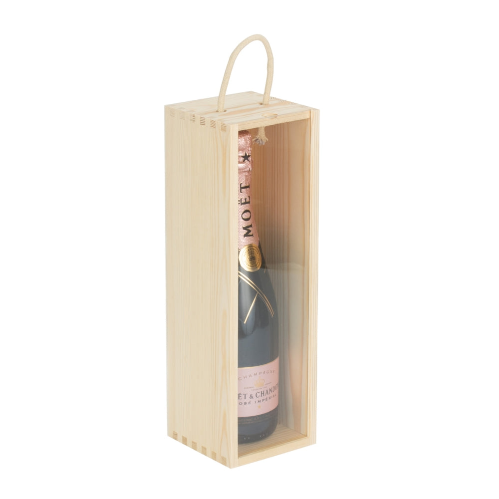 Red Hamper Single Bottle Wooden Box With Clear Acrylic Sliding Lid