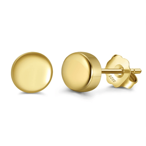 Oske APE41 Pure 925 Sterling Silver 14K Gold Plated Round Stud Earrings for Women - 8mm, 2g - Elegant Gold-Plated Silver Piercing Jewelry, Timeless and Durable Earrings for Daily Wear & Special Occasions