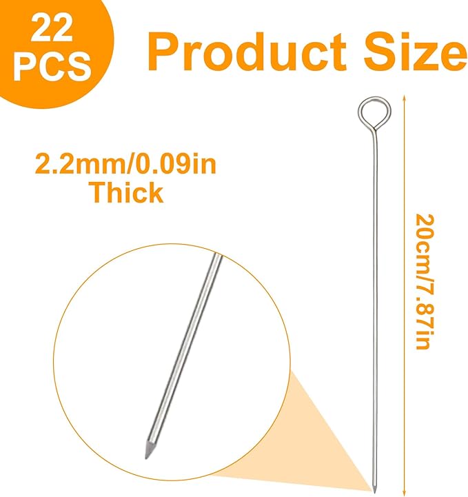 Barbecue Skewers, 22 PCS 7.87in/20cm Stainless Steel Long Skewer Reusable Metal Barbecue Skewers Grilling Shish Barbecue Skewers for Air Fryer Fruit Meat BBQ Kabob - British D'sire