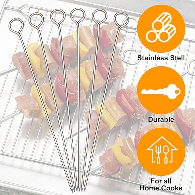 Barbecue Skewers, 22 PCS 7.87in/20cm Stainless Steel Long Skewer Reusable Metal Barbecue Skewers Grilling Shish Barbecue Skewers for Air Fryer Fruit Meat BBQ Kabob - British D'sire