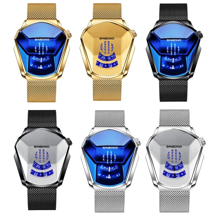BINBOND Locomotive Concept Watch Men Live Black Technology Watch(White Net Belt-White Steel-White Face) - British D'sire