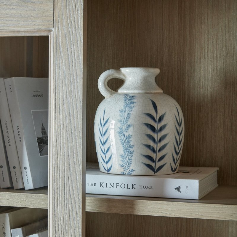 Blue Flora Amphora Jug Vase - Blue Ceramic Decorative Vase - Vases - British D'sire