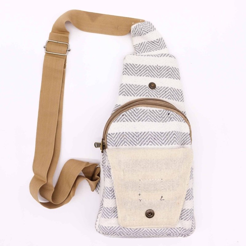 Body Cross Bag Natural Cotton - Grey & White - Natural Cotton Cross-Body Bags - British D'sire