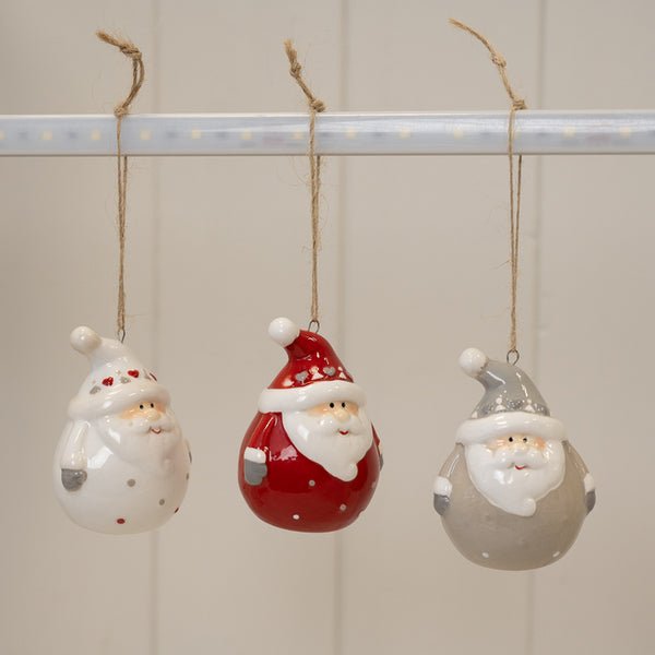 Box of 3 Ceramic Santa Baubles - Figurines - British D'sire
