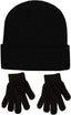 Children's Kids Girls Boys Stretchy Thermal Lined Plain Black Hat And Gloves 5 to 10 Yeas Approx Size for Winter Autumn - Kids Beanie & Hat - British D'sire
