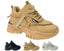 Chunky Sole Diamante Lace Up Faux Leather Trainers - Trainers - British D'sire