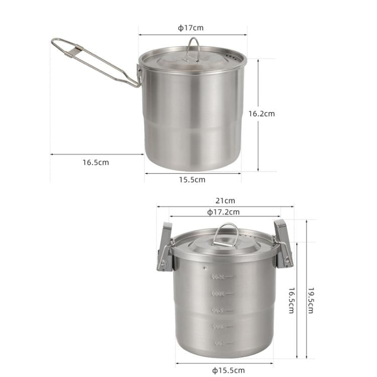 CLS Dual-ear 3000ml 16cm Heightened Outdoor Pots 304 Stainless Steel Outdoor Cooking Kettles - British D'sire