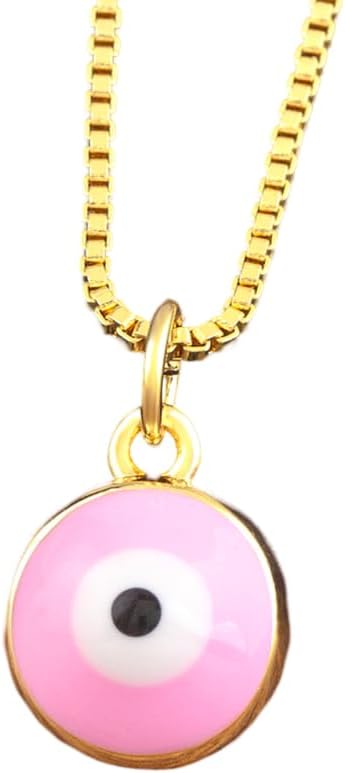 Copper Enamel Round Evil Eye Pendant Women Necklace Gold Plated Lucky Choker Unisex