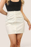 Cream PU Button - Up Mini Skirt – Stylish Faux Leather Look for Petite - Skirts - British D'sire