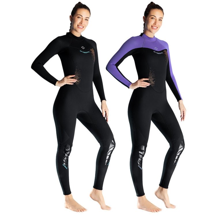 DIVE & SAIL 3mm Ladies Warm Thickened One-Piece Long Sleeve Wetsuit Winter Swimming Gear, Size: L(Black) - British D'sire