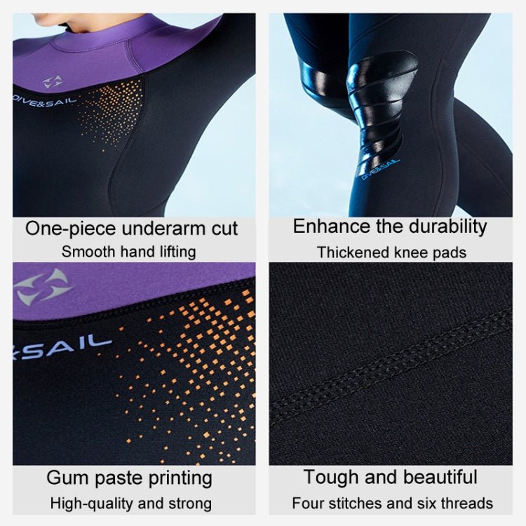 DIVE & SAIL 3mm Ladies Warm Thickened One-Piece Long Sleeve Wetsuit Winter Swimming Gear, Size: L(Black) - British D'sire