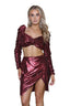 Elaina Fashion Women Burgundy Red Sequin Sparkle Bodycon Crop Top & Pencil Skirt Ladies 2 Piece Co - ord Set Party Club Evening Glitter Nightout Metallic Outfit - British D'sire