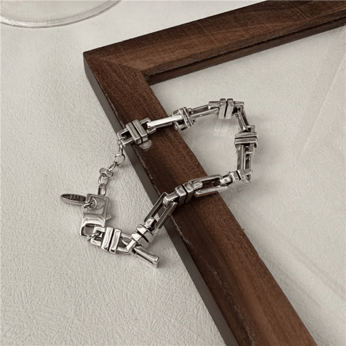 Oske Exaggerated 925 Pure Silver Geometric Interlocking Bracelet – 40g | Wholesale for Men and Women – Stylish, Durable, Hypoallergenic, Unique Design