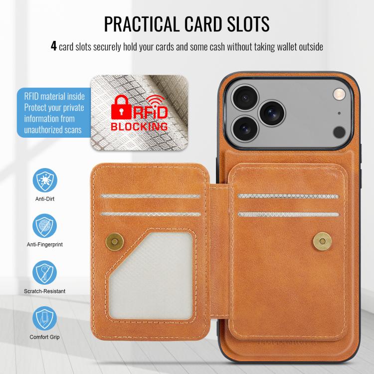 For iPhone 18 Pro / 17 Pro Fierre Shann Oil Wax Cow Leather Card Holder Back Phone Case(Brown) - British D'sire
