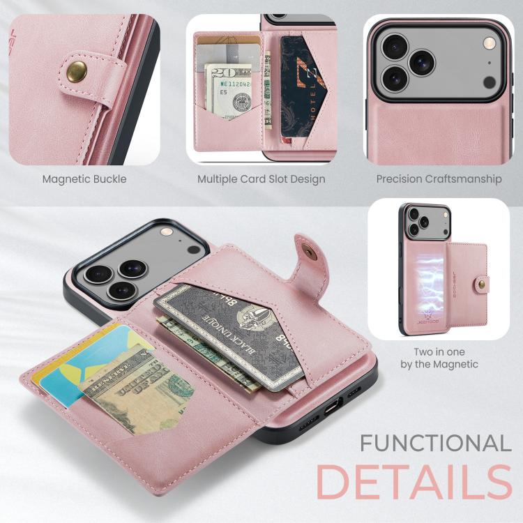 For iPhone 18 Pro / 17 Pro JEEHOOD J01 Retro Magnetic Detachable Wallet Phone Case(Pink) - British D'sire