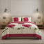 Reversible Floral Duvet Set Elegant Flower Stripe Pattern Bedding for Home Decor - Fuchsia - Single