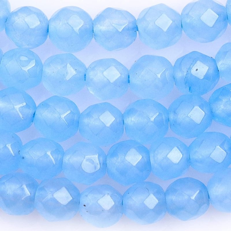 Gem - Inside 4mm Faceted Light Blue Jade Natural Gemstone Round Semi Precious Loose Beads for Jewellery Making 15" Strand - Beads - British D'sire