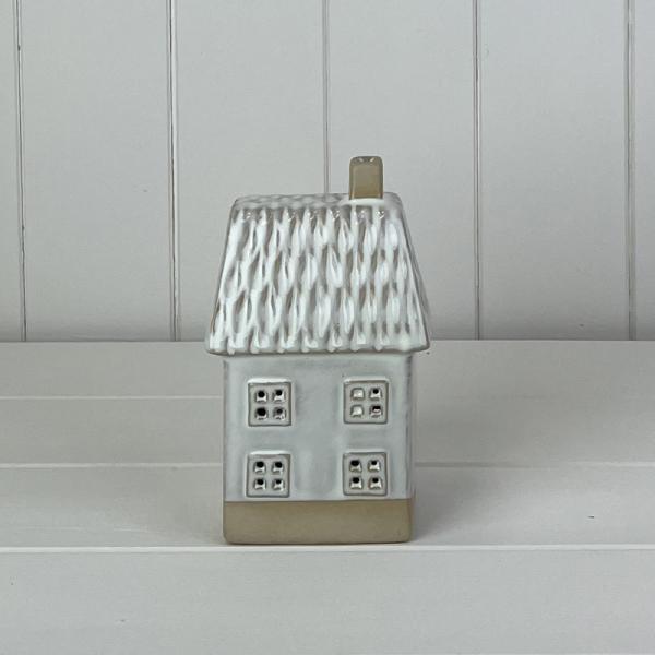 Glazed Ceramic House Ornament with Textured Detail and LED - Home Decor - British D'sire