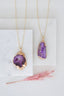 Gold Tone Long Length Maxi Raw Purple Agate Pendant Necklace - Necklaces - British D'sire