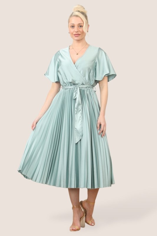 Grace Satin Pleated Midi Dress – Effortless Elegance for Every Occasion - Dresses - British D'sire
