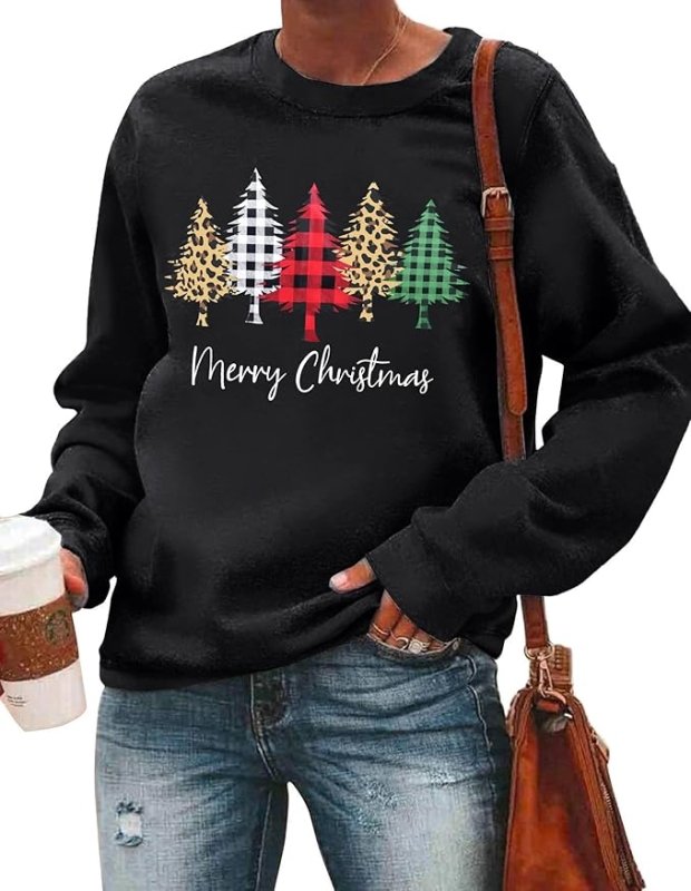 hohololo Christmas Sweatshirts Women Xmas Shirt Christmas Tree Graphics Pullover Holiday Long Sleeve Tops - Hoodies & Sweatshirts - British D'sire