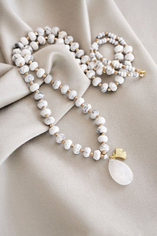 Howlite Crystal Longer Length Necklace with Detail - Necklaces - British D'sire