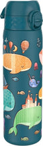Ion8 Steel Water Bottle, 600 ml/20 oz, Leak Proof, Easy to Open, Secure Lock, Dishwasher Safe, Flip Cover, Fits Cup Holders, Carry Handle, Durable, Metal Water Bottle, Raised Print, Whales Design - British D'sire
