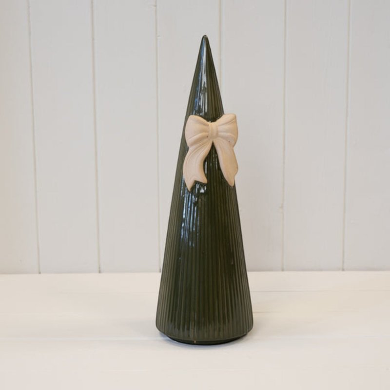 Large Forest Green Striped Tree with Bow Detail - Figurines - British D'sire