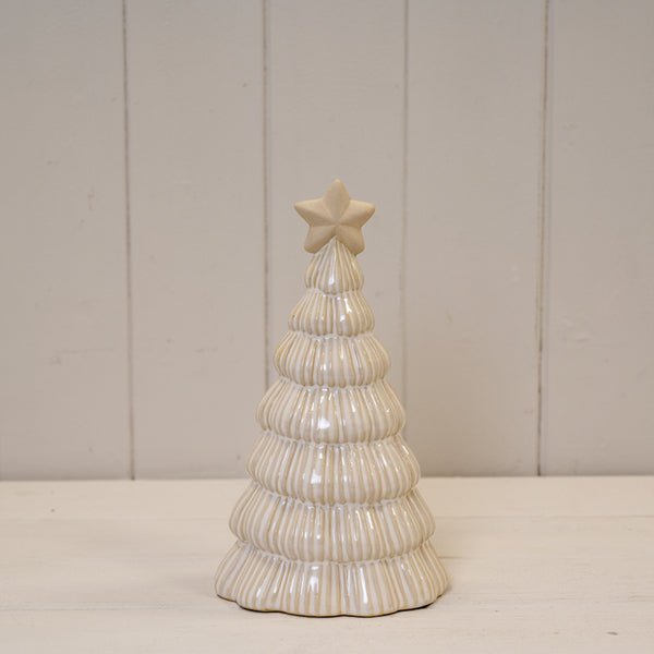 Large Stone Glazed Ribbed Christmas Tree with Star Topper - Christmas Decor - British D'sire