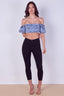 Light Wash Denim Bardot Puff Sleeve Crop Top - Crop Top - British D'sire