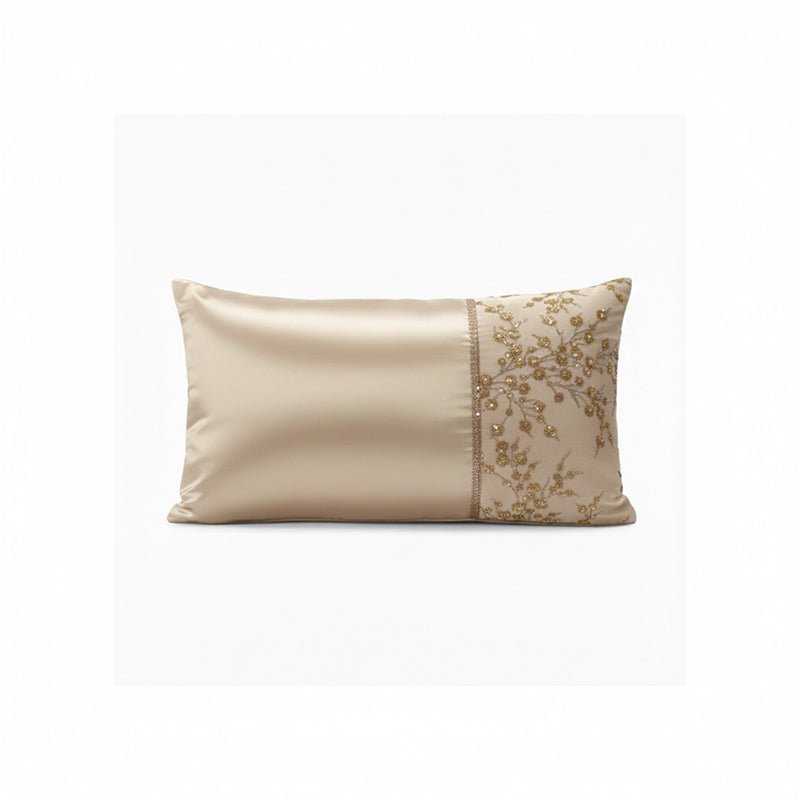 Luxury Embellished Oblong Cushion with Satin Finish Decorative Accent Pillow for Sofa And Bed - Silver - British D'sire