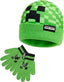 Minecraft Beanie Hat or Beanie and Kids Gloves Set - Creeper Kids Winter Set Warm Winter Hat - Gaming Gifts for Boys Green - Kids Beanie & Hat - British D'sire