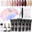 Modelones Poly Nail Gel Kit with 20W Nail Lamp, 6 Colors Poly Nail Extension Gel Kit Glitter Pink Red Builder Nail Gel Nail Strengthen Base Top Coat Set Nail Forms for Nail Art DIY at Home - British D'sire