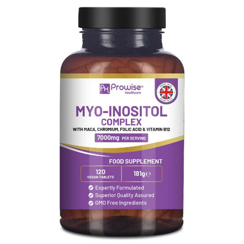 Myo-Inositol Complex 120 Vegan Tablets 7000mg per serving with Black Maca Root, Chromium, Folic Acid, and Vitamin B12 | Hormonal Balance for Women, Women PCOS Supplement | Premium Quality by Prowise