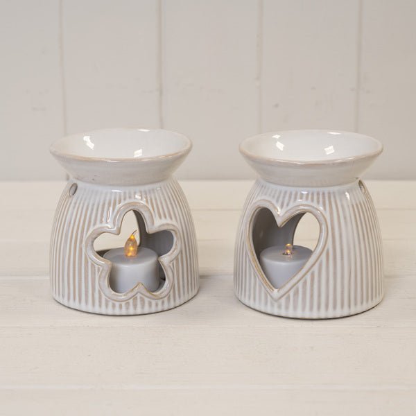 Natural Ceramic Oil Burner With Cut Out Heart Detail - Candle Holder - British D'sire
