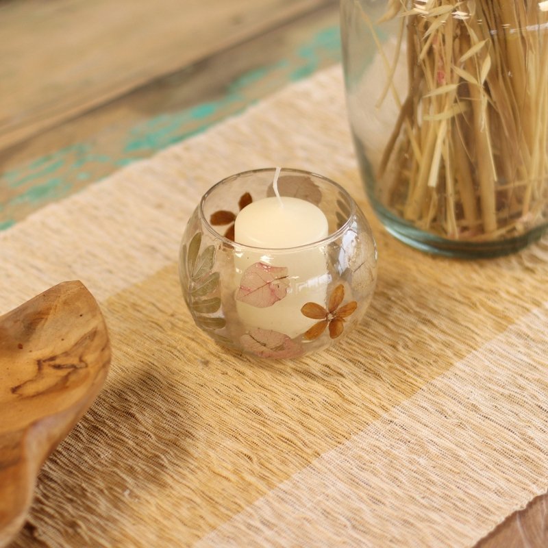 Natural Floral Glass - Bowl Candle Holder - Primavera - (8X10cm) - Natural Floral Glass Candle Holders - British D'sire