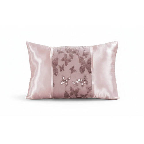 Oblong Butterfly Sequin Cushion Luxury Rectangular Decorative Accent - Pink